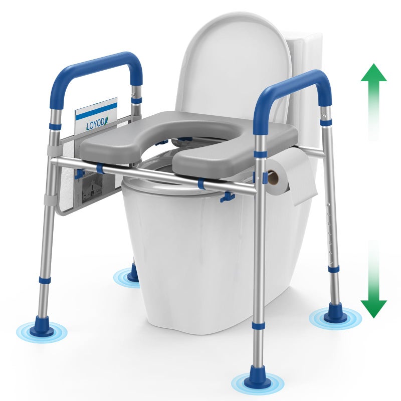 Loyoda Toilet Seat Risers for Seniors Padded Raised Toilet Seat with Handles Adjustable Height Toilet Riser Handicap Elevated Seat 400lb Fit Any Toilet